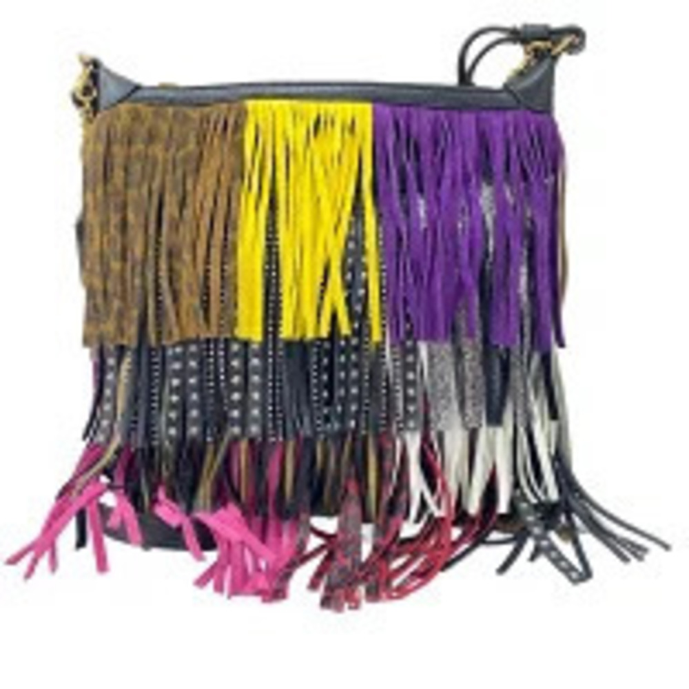 Saint Laurent Yves Emmanuel Leather Fringe Shoulder Bag Multicolor